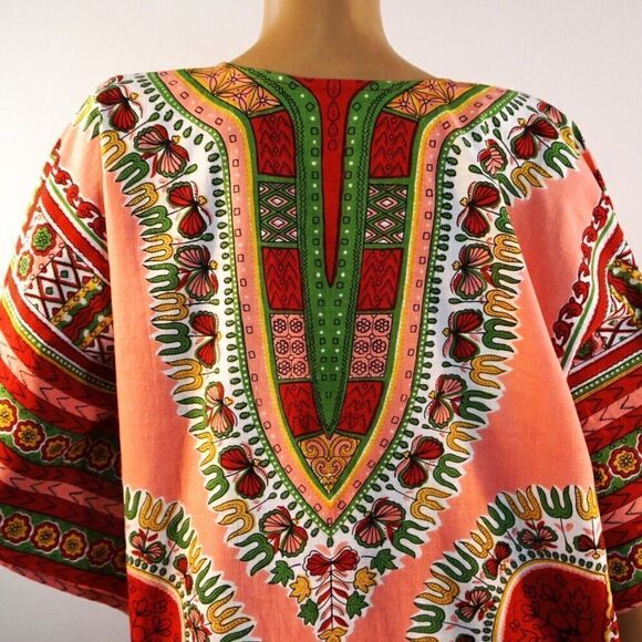 Just Cruising Top Tribal Boho African Print Short Sleeve V Neck Women XL Dashiki - Picture 4 of 12